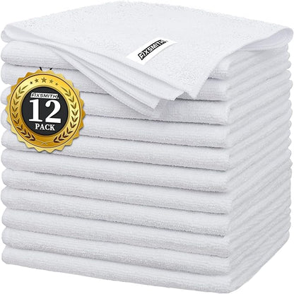 FIXSMITH White Microfiber Cleaning Cloth -Pack of 12, Highly Absorbent Cleaning