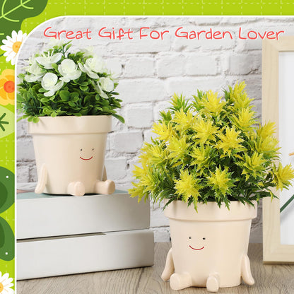 Nuogo 2 Pieces Cute Plant Pots Face Resin Succulent Flower Pot Indoor Head Planters Fun Novelty Planters with Drainage Legs Out for Christmas Plant Lover Gardening Gift Outdoor(Classic)