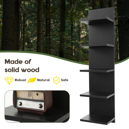 NIUBEST Wooden 5 Tier Wall Shelf,Vertical Column Floating Storage Home Decor Organizer,Floating Shelf Wall Decor Shelves for Bedroom, Living Room,Vanity(Black)