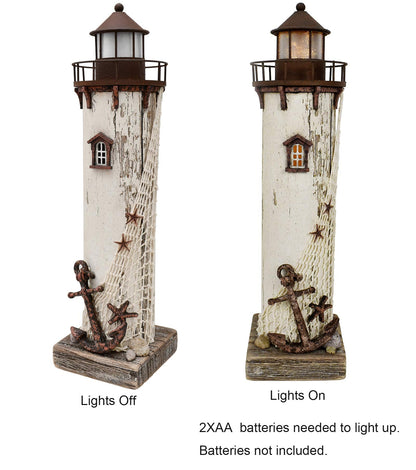 Wooden Lighthouse Decor with Light, Decorative Nautical Lighthouse Nightlight Rustic Ocean Sea Beach Themed Lighthouse Decoration