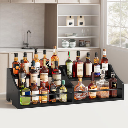 FAVOOSTY 5 Tier Countertop Liquor Bottle Display Shelf Organizer, Retro Tabletop Wine Rack Stand, Multi-Purpose Storage Holder for Whiskey, Spirits, Coffee Syrup, Mini Home Bar & Liquor Cabinet,Black