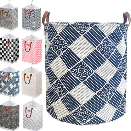 80L Waterproof Laundry Hamper in Family Leather Handle Laundry Basket in