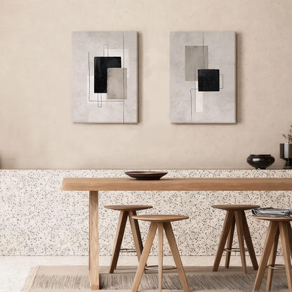 Kdyudo 2 Pcs Large Minimalist Block Line Canvas Framed Wall Art Neutral Abstract Print Poster Wall Decor Black Beige And Brown Geometric Square Line Painting Pictures Living Room Bedroom 12x16 Inch