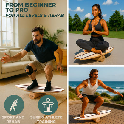 STAASH® Birch Wood Balance Board Full Kit – Wobble Trainer with Cork Roller, Mat, Ball & Disc – Eco-Friendly Core Trainer for Surf, Yoga, Fitness, Rehab – Video Library Included (Cacao)