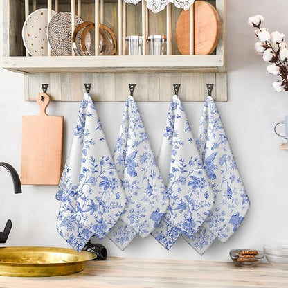 Chinoiserie Floral Kitchen Dish Towels 16x24 Inch, Chinoiserie Decor