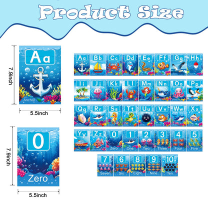 Adduster 37 Piece Alphanumeric Bulletin Board Set Submarine Alphanumeric 0-10 Card Cutout Marine Life Educational Poster for Classroom Walls Preschool Kindergarten Teacher
