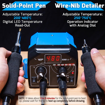 WEP 939D-II 2-IN-1 Wood Burning Kit 86-IN-1 with 51 Solid Points and 20 Wire Nibs Wood Burner with 2 Letter Number Stencils, 2 Unfinished Wood, 1 Pen Holder, Burning Tool