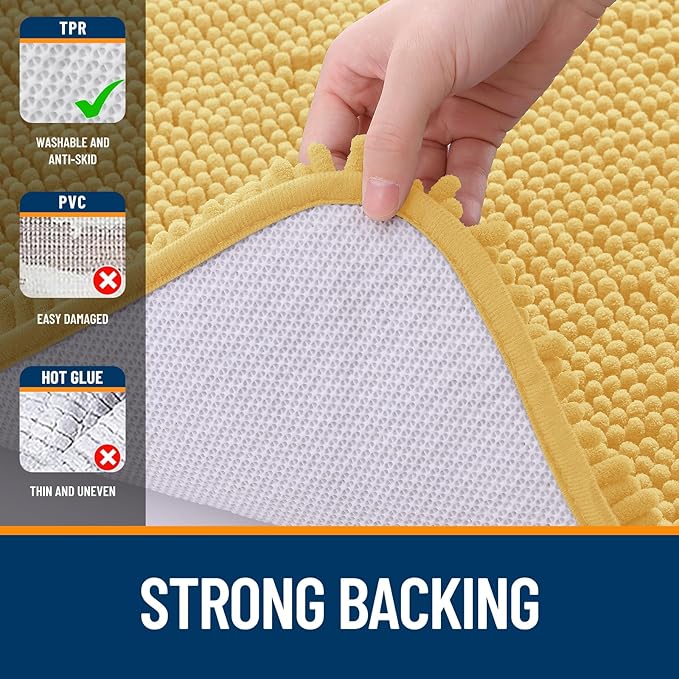 OLANLY Bathroom Runner Rugs 47x20, Extra Soft Absorbent Chenille Bath Rugs, Rubber Backing Quick Dry, Machine Washable Long Bath Mats for Bathroom Floor, Tub and Shower, Home Decor Accessories, Yellow