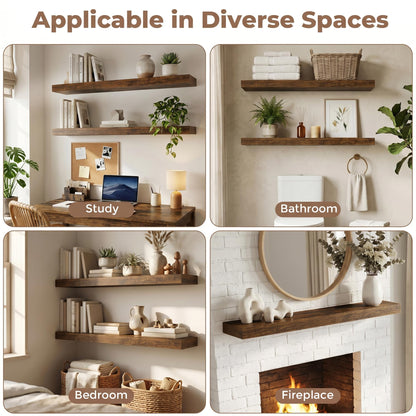FLYJOE Floating Shelves for Wall, 30 Inch Floating Shelves Set of 2, 8" D Wooden Wall Mounted Display Shelves with Invisible Brackets for Living Room, Bedroom, Bathroom, Kitchen Decor, Brown