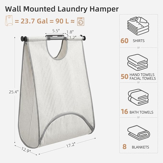 STORAGE MANIAC Wall Mount Laundry Hamper, Hanging Laundry Bag