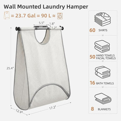 STORAGE MANIAC Wall Mount Laundry Hamper, Hanging Laundry Bag