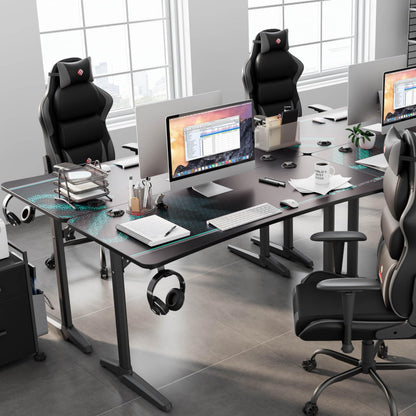 EUREKA ERGONOMIC 60 Inch Gaming Desk with Full Mouse Pad, Large Home Office Curved Computer Desk for 3 Monitors with Cup Holder, Headphone Hook and Handle Rack with USB Charging Ports for Gamer, Black