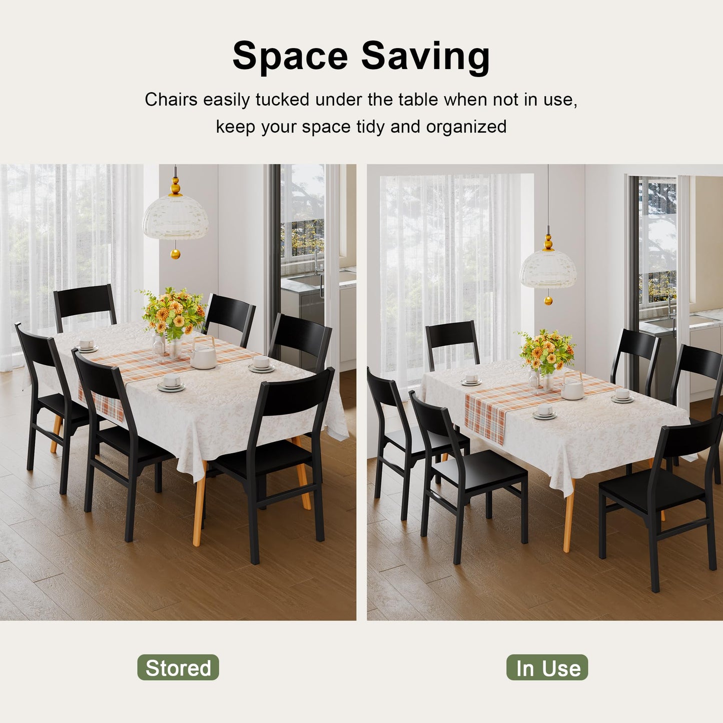 Feonase Dining Chairs Set of 6, Modern Kitchen Chairs with Ergonomic Backrest, MDF Board and Metal Legs, Dinner Chairs for Dining Room, Kitchen and Living Room, Easy Assembly, Black