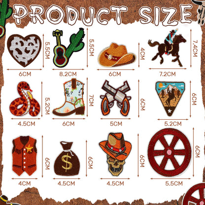 60pcs Western Iron On Patches Random Assorted Styles Brown Theme Iron on Patches for Boys Western DIY Sew Applique Repair Patch Cute Sew on Patches for Clothing Jacket Jeans Pants Dress Backpack Hats