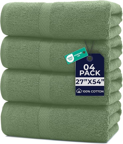 DAN RIVER Bath Towels Set of 4, 27 x 54 Inches, 100% Cotton, Larger & Lighter
