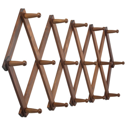 WEBI Accordion Wall Hanger, Wooden Coat Rack Wall Mounted, Hat & Cap Hook Rack, 16 Peg Hooks, Walnut Color