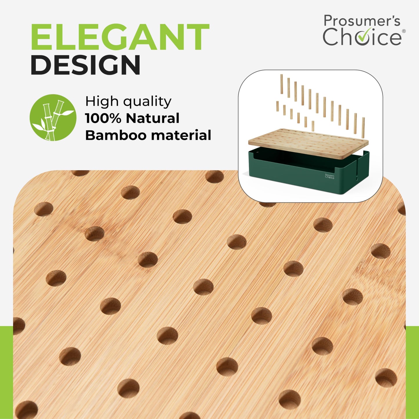 Prosumer's Choice Natural Bamboo Charging Station Rack for Smartphones and Tablets (Metal & Bamboo, Green)