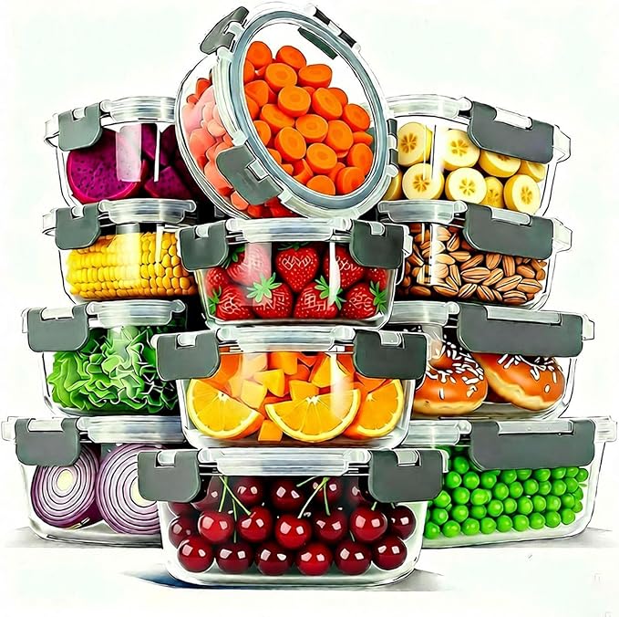 12 Pack Glass Food Storage Container Set