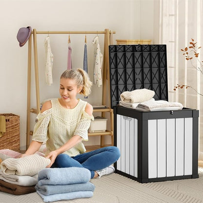 PatioZen 53 Gallon Package Delivery Boxes for Outside, Lokable Secure Resin Package Delivery Box with Lid, Weatherproof and Anti-Theft Storage for Outdoor Front Door,Curbside, House (Black&White)