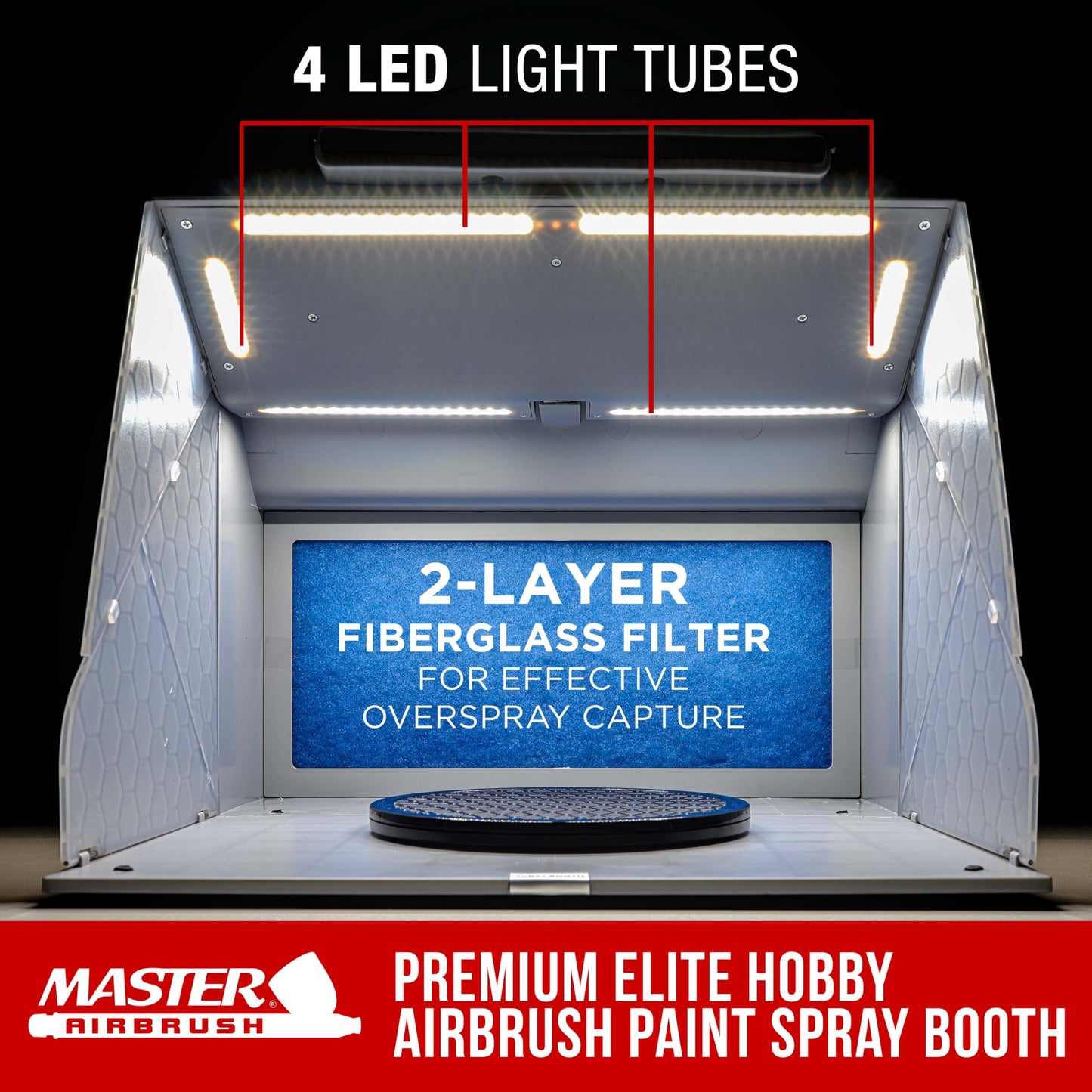 Master Airbrush Portable Airbrush Spray Booth Kit with Dual Exhaust Fans, 4 LED Lights, Turntable & Extension Hose, 16"x18"x13" Hobby Airbrush Booth for Painting, Models, Arts, Crafts, Cakes