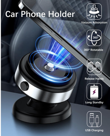 Electric Vacuum Suction Cup Magnetic Phone Mount, 360 Rotatable Magnetic Cell Phone Holder, Adjustable Hands-Free Portable for Magsafe iPhone Car Gym Mirror Smooth Surface(Silver)