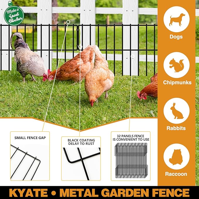 19.83ft(L) X 13inch(H) No Dig Fence, 14 Panels Animal Barrier Fences Rustproof Metal Bottom Fencing Border, Rabbits Dog Digging Blockers Ground Stakes Defense for Outdoor Landscape Patio