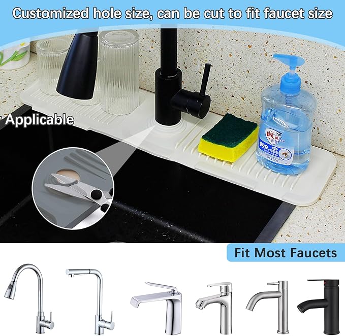 5° Slope Kitchen Sink Faucet Mat, Kitchen Sink Splash Guard, Silicone Material