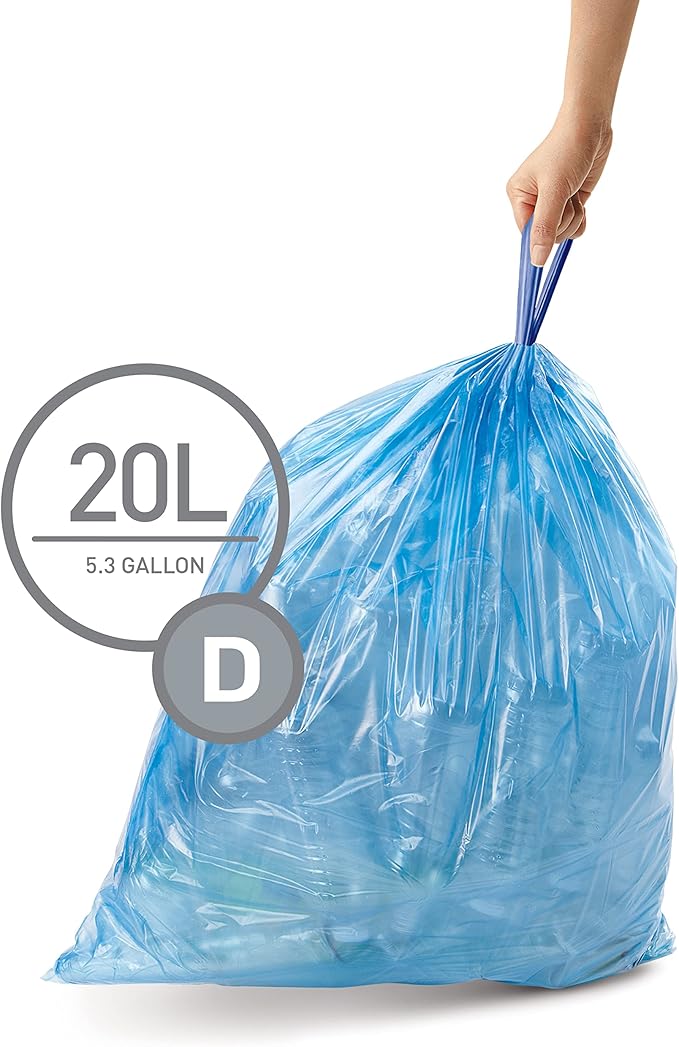 simplehuman Code D 60 Count, Genuine Custom Fit Liners, Drawstring Trash Bags