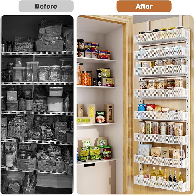 Pantry Door Organizers and Storage, 8-Tier Large Metal Heavy-Duty Frame Over