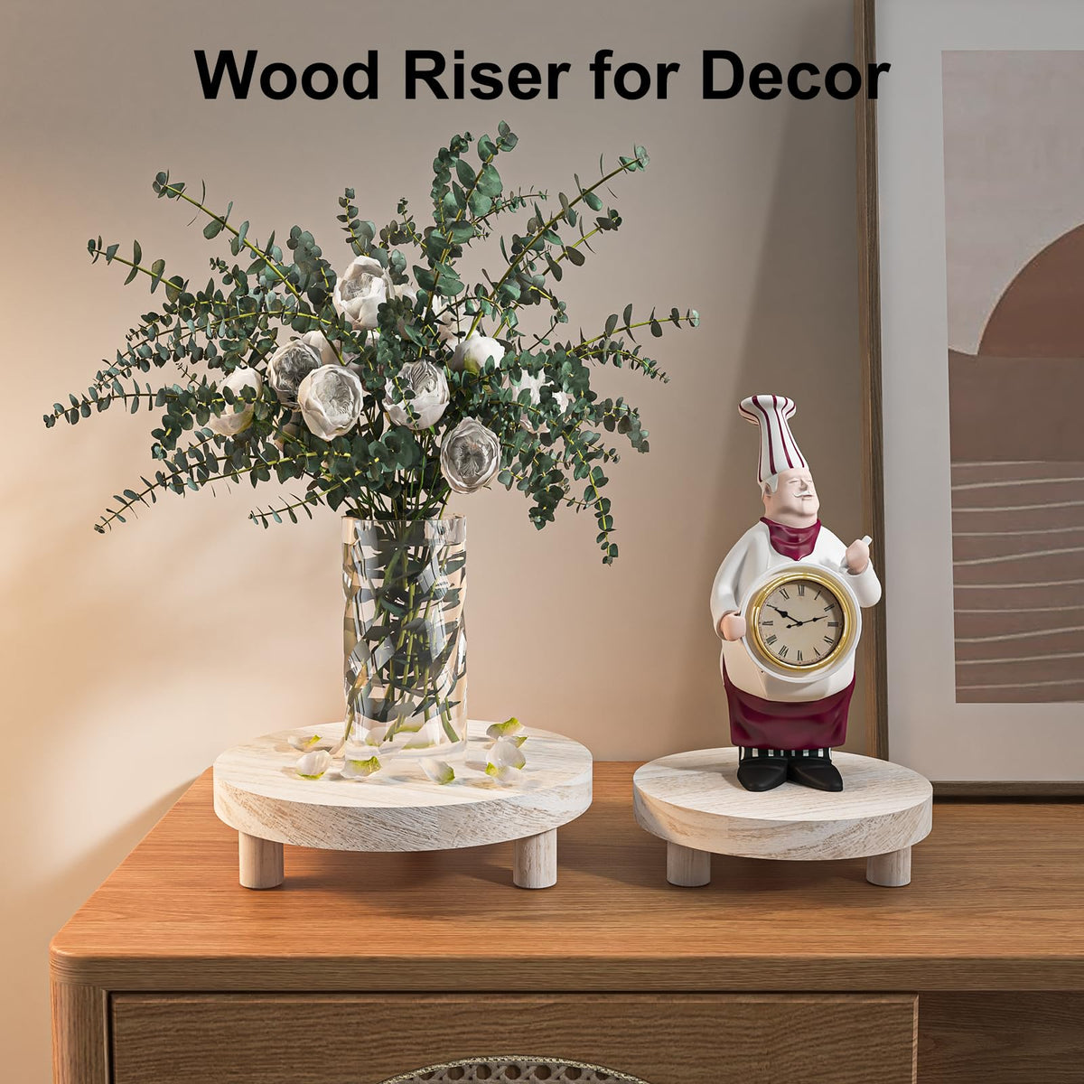HAWHUV 3 Pcs Wood Plant Stand Indoor Outdoor, Round Wood Riser for Decor 6/8/10" Wooden Stool Display Stand Flower Pot Holder Small Planter Tray Modern Potter Decorative for Desktop Counter Room