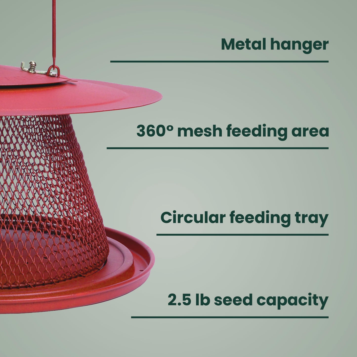 Perky-Pet Red Cardinal Wild Bird Feeder - 2.5 lb Seed Capacity, Holds Up to 15 Birds Simultaneously, Metal Hanging Feeder for Outdoors, Collapsible Mesh Design, Built-In Hook & Circular Tray, C00322