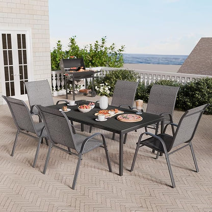 Betterhood Patio Chairs Set of 4, Stackable Outdoor Dining Chairs Set with Breathable Seat Fabric, All-Weather Powder-Coated Metal Frame for Deck, Pool Side and Backyard, 350LBS Capacity (Grey)