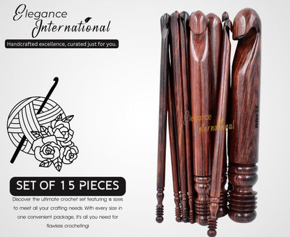 Wooden Crochet Hooks Set of 15-3.5mm to 25mm - Rosewood Crochet Hooks for Arthritic Hands- Crochet Hooks Ergonomic Soft Grip Handle - for Crocheting & Knitting - Christmas Gifts for Her(Set of 15)
