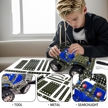 Metal Model Car Kits - 283 Pcs Erector Sets for Boys Age 8-12, Building Toys, STEM Kits for Kids Age 8-10, Assembly Jeep Project Army Toys for Ages 14 and Up, Gifts for 15 16 Year Old Boys and Adults