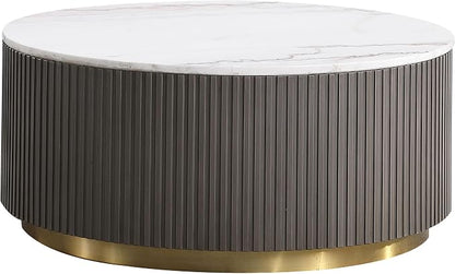 Coaster Home Furnishings - Jason - Wood and Metal - 3-Piece Coffee Table Set with Marble Tops, Reeded Drum Bases, and Gold Ring Accents - Living Room - Charcoal and White Marble - 710418-S3