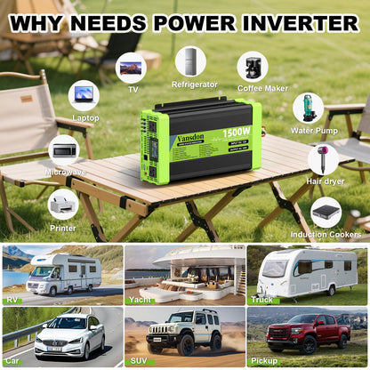 Vansdon 3000W Pure Sine Wave Inverter 12V DC to 120V AC Power Inverters for RV,Truck, Solar, Home, Off-Grid, Car with LCD Display, 3 AC Outlet, 30W USB-C, 5V 2.1A USB,Remote Control, Surge 6000W