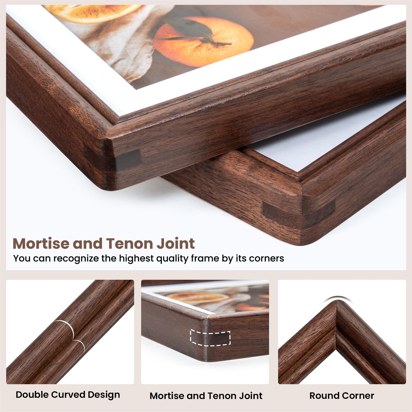 16x24 Poster Frame, Natural Solid Walnut Wood Picture Frame with High Tempered Glass, Handcrafted Rounded Corner 16 by 24 Wooden Frame Matted to 12x18 Photo for Horizontal or Vertical Wall Mounting