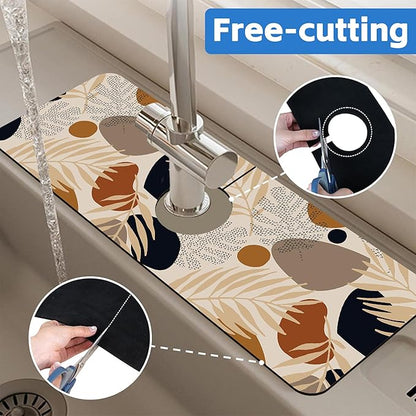Boho Tropical Leaves Kitchen Sink Splash Guard Mat Absorbent Fast Drying Mat