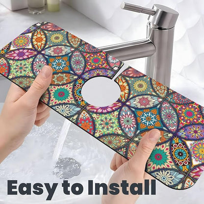 Boho Pretty Mandala Ceramic Rainbow Kitchen Sink Splash Guard Faucet Mat 1 Pcs