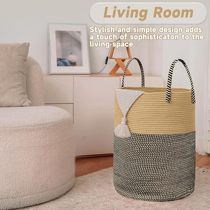 Large Woven Laundry Basket Hamper, 80L Cotton Rope Storage Bin
