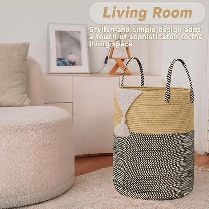 Large Woven Laundry Basket Hamper, 80L Cotton Rope Storage Bin