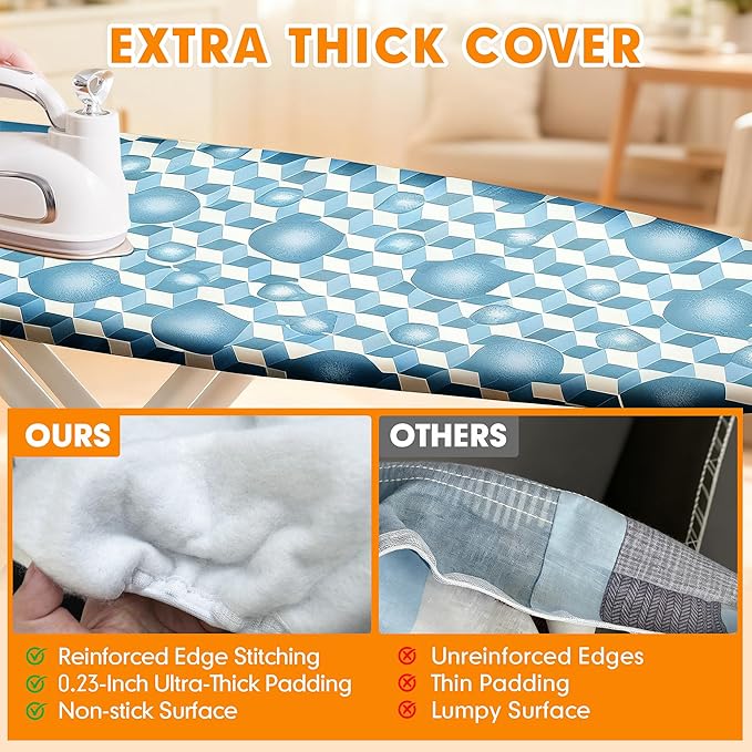 Ironing Board Cover and Pad, 15x54 Standard Size Thick Iron Padding, Scorch &