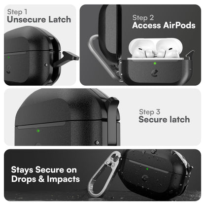 Keybudz for Waterproof AirPods Pro 3 Case with Lock - IP68 Waterproof and Dust Proof, Shockproof Protector, Heavy Duty Rugged Protection, Drop Proof Hard Cover for AirPods Pro 3rd Gen (Carbon Black)