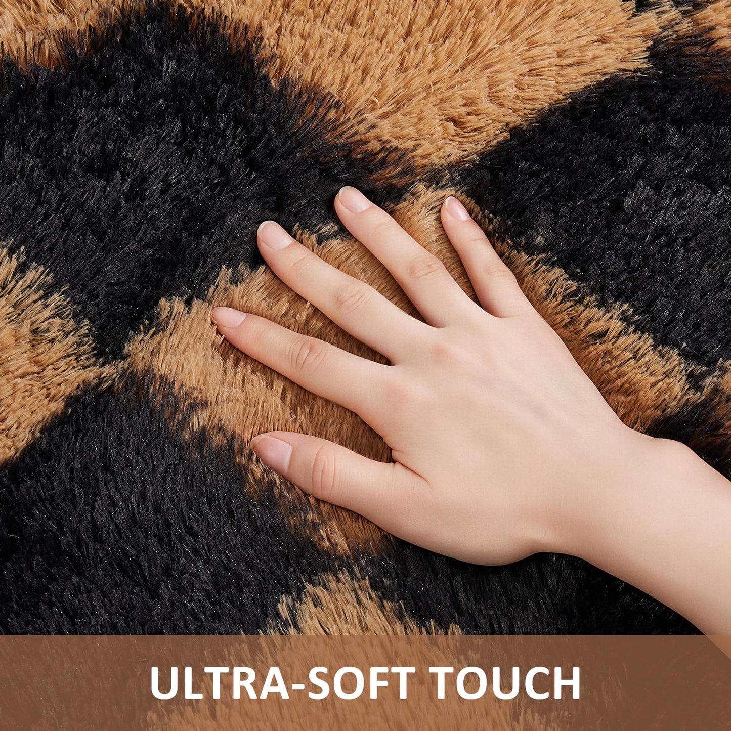 Ophanie Black & Beige Diamond Checkered Rugs for Living Room Bedroom,Rhombus Fluffy Soft Cute Fuzzy Area Rug,Plush Shaggy Bedside Floor 4x6 Furry Carpet Kids Dorm Decor with Over 99 pcs Pile fibers
