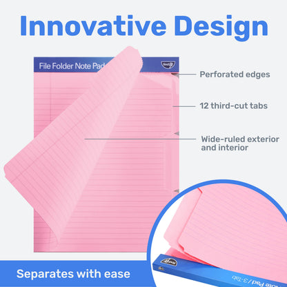 Find It File Folder Notepad - Pack of 12-9.5 x 12.5 Inch Notebook Organizer Folders for Filing, Document, and Clipboard Organization - Pink