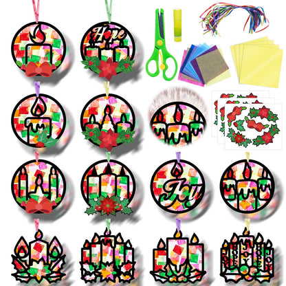 EggSun 36 Sets Christmas Wreath Suncatchers Craft Kit Ornaments Stained Glass Window Arts and Crafts Kit for Classroom Holiday Birthday Projects Home Party Favors Decorations