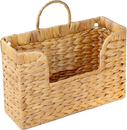 Magazine Holder Wall Basket Water Hyacinth Woven Mail Organizer, Wicker Wall