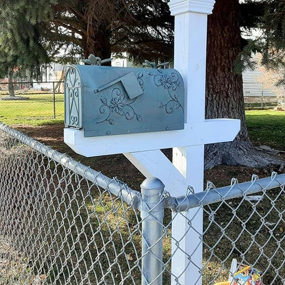 Heavy Duty Galvanized Steel Mailbox Post, Rural Mail Box Postal Storage Box with Butterfly Decoration (Vintage Green)
