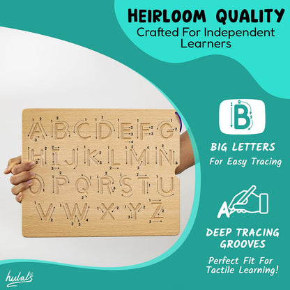 Hulats Learn to Write - Number & Letter Tracing Boards with Direction Arrows - Montessori Wooden Alphabet & Numbers Board Set, Ages 3-5 - Deep Grooved Handwriting Practice, Screen-Free