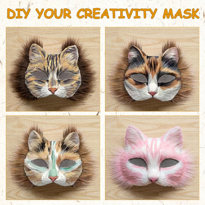 Vivrerizo Cat Therian Mask Kit - 4 Pcs Animal Mask Base with Tooth Nose and Sticker Painted DIY for Furry Masquerade Cosplay Props Costume Party Halloween Therian Accessories